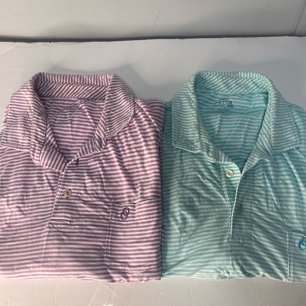 Peter Millar Men's Striped Polo Shirts - Purple and Green